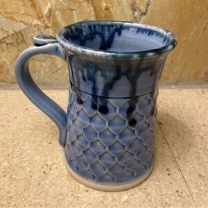 Dragon pattern stoneware blue mug by artist Snider